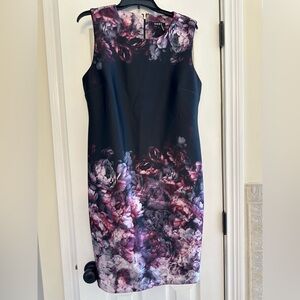 DKNY Black and Purple Floral Midi Dress